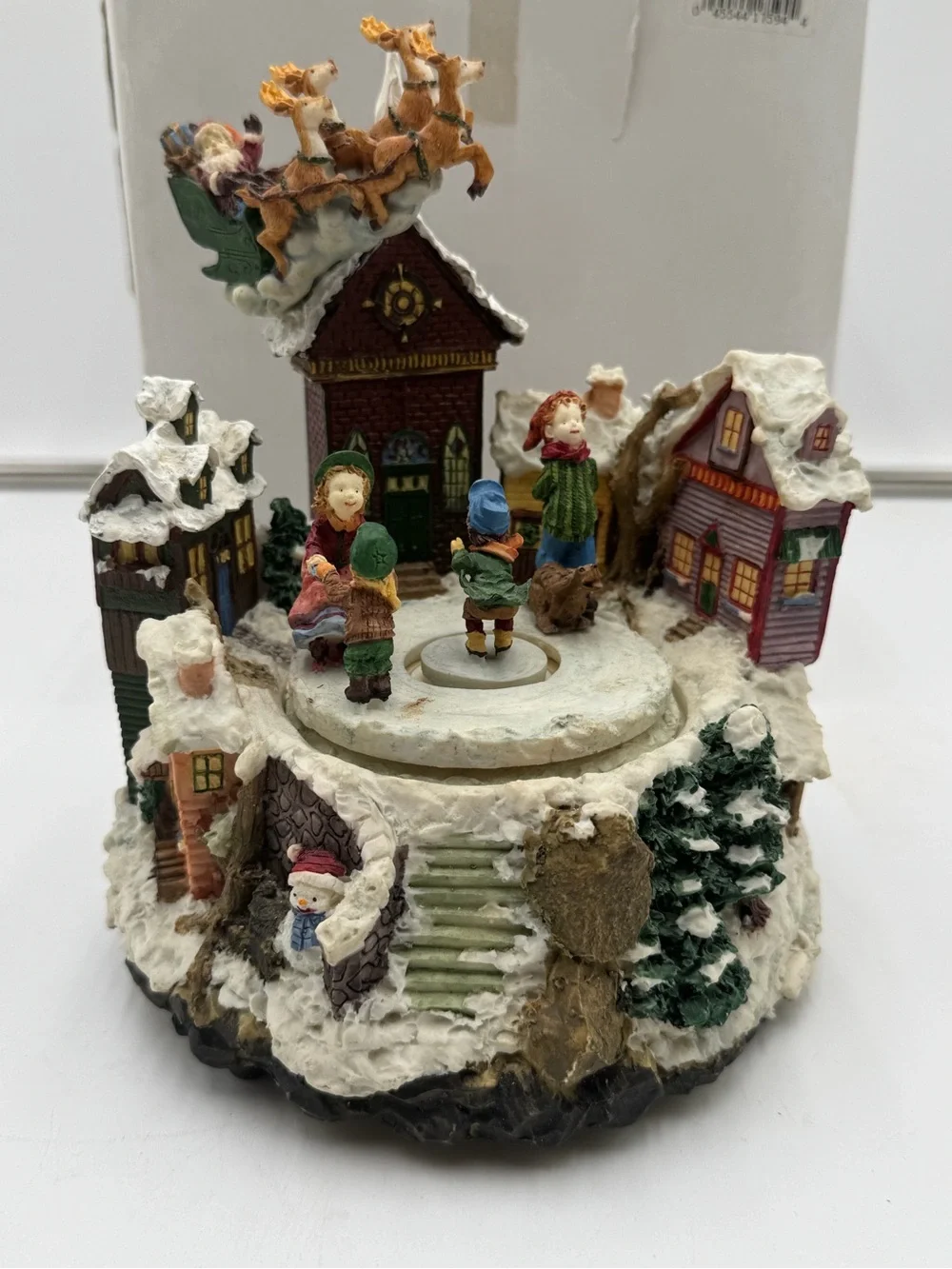 Vintage Sansco Animated Musical Christmas Village Santa Sleigh Scene w Box